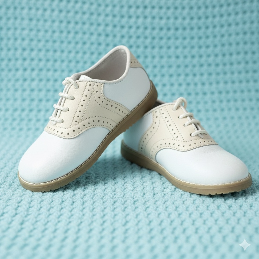L'Amour White and Beige Kids Dress Shoes